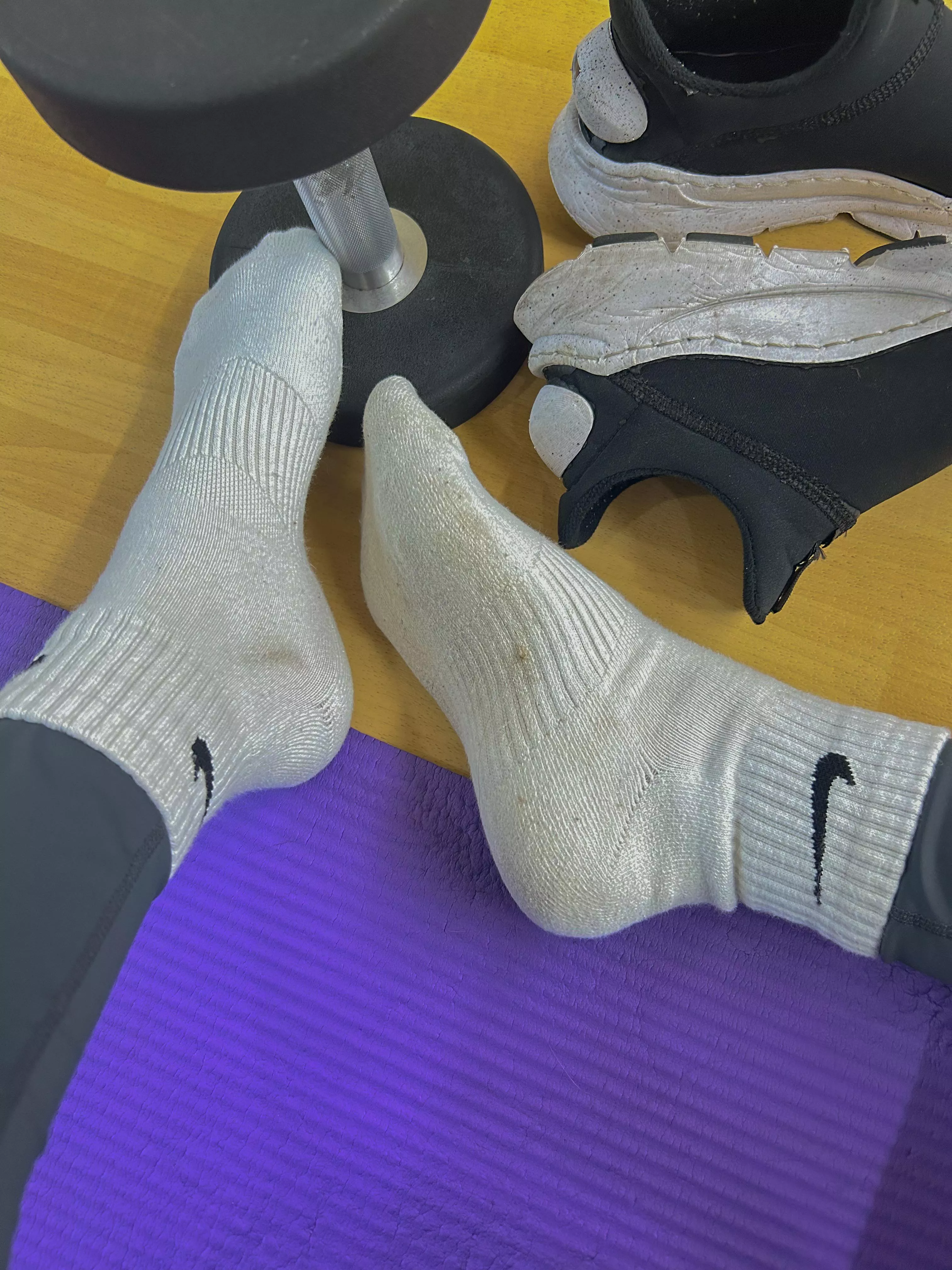 Sniff on my shoes while I put my socked feet on your mouth [f]