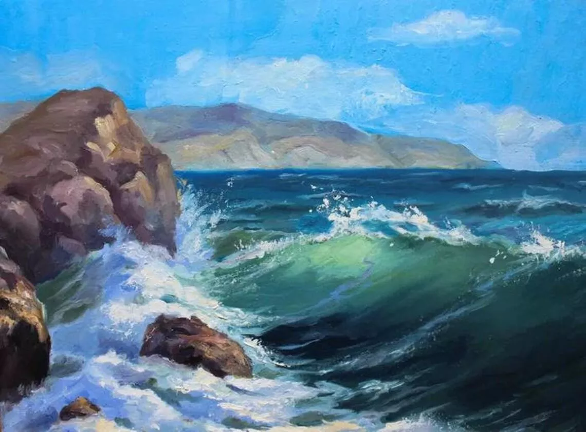 Near the rocky shore. My oil painting on canvas.