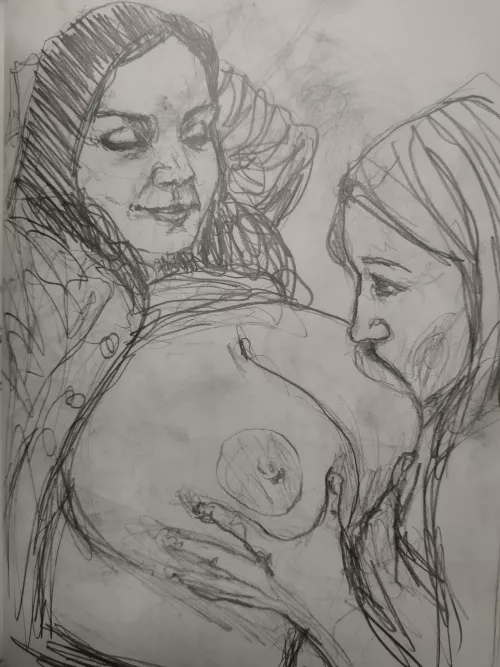 Another sketch of a big suck on Milena's breasts