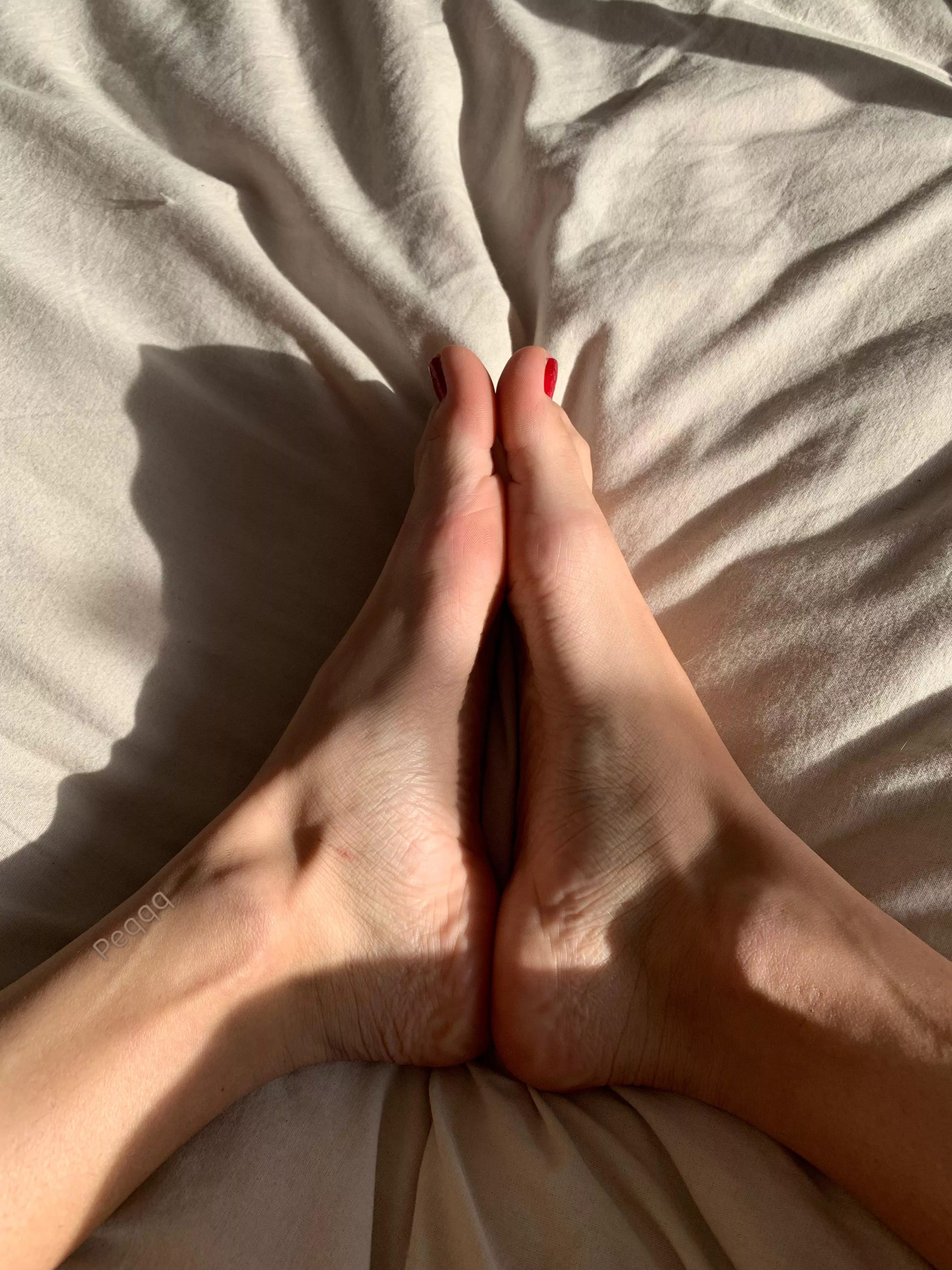 Fresh lotion on my feet so they're really smooth