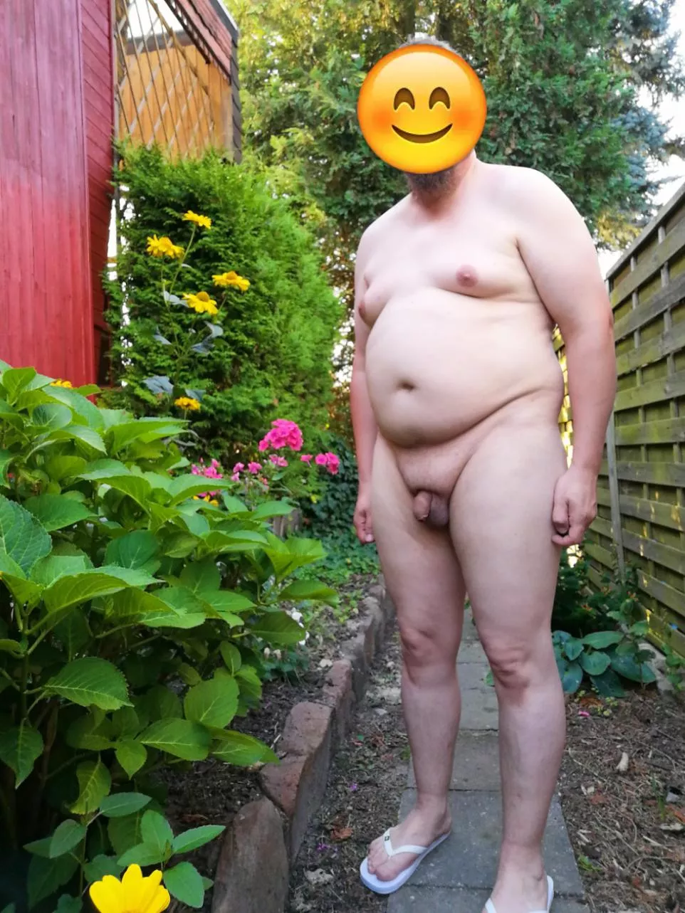 In the warm weather, it is best to go into the garden without clothes.
