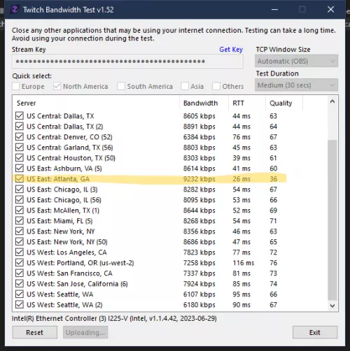 Is anyone else have issues with the Atlanta Ingest server? or is my ISP throttling my connection to Twitch?