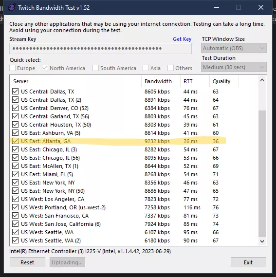 Is anyone else have issues with the Atlanta Ingest server? or is my ISP throttling my connection to Twitch?
