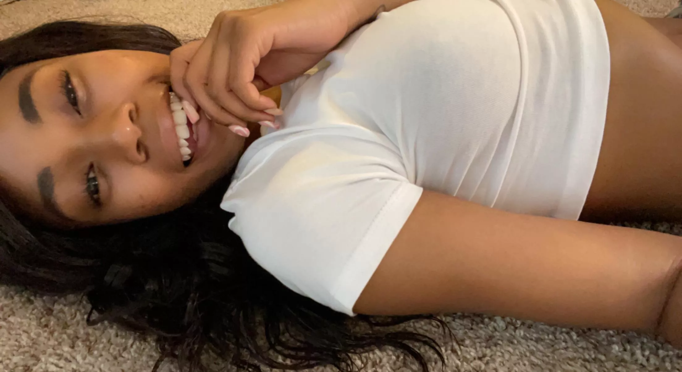 Your view when we lay down side by side. I want you to taste my lips for me