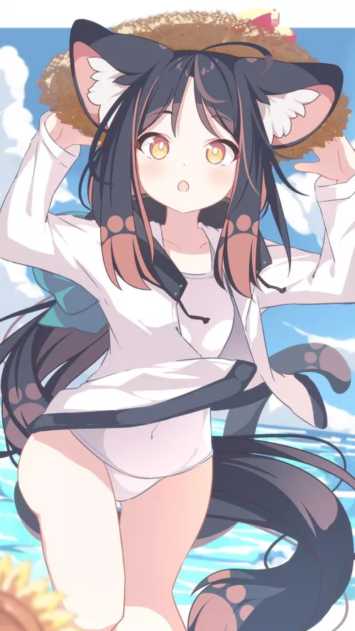 Big eared catgirl at the beach [Orange Wolf]