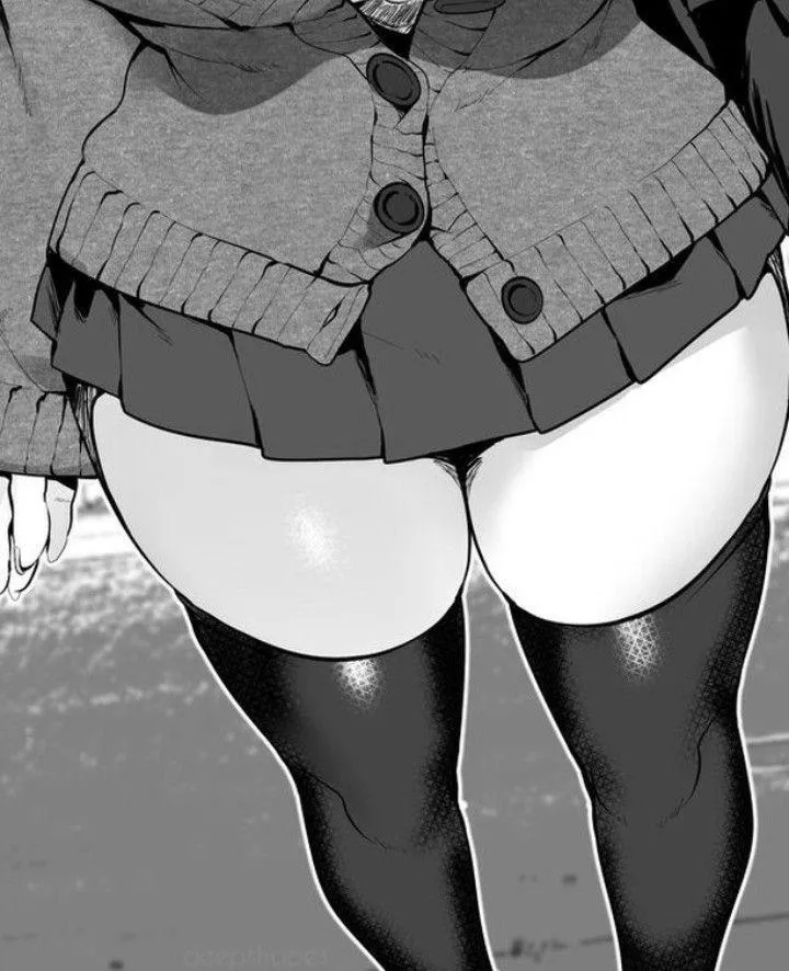 LF Mono Source: 1girl, black skirt, black thighhighs, buttons, feet out of frame, head out of frame, large breasts, lower body, pleated skirt, sleeves past wrists, standing, sweater, thick thighs, thigh focus, thighs, zettai ryouiki