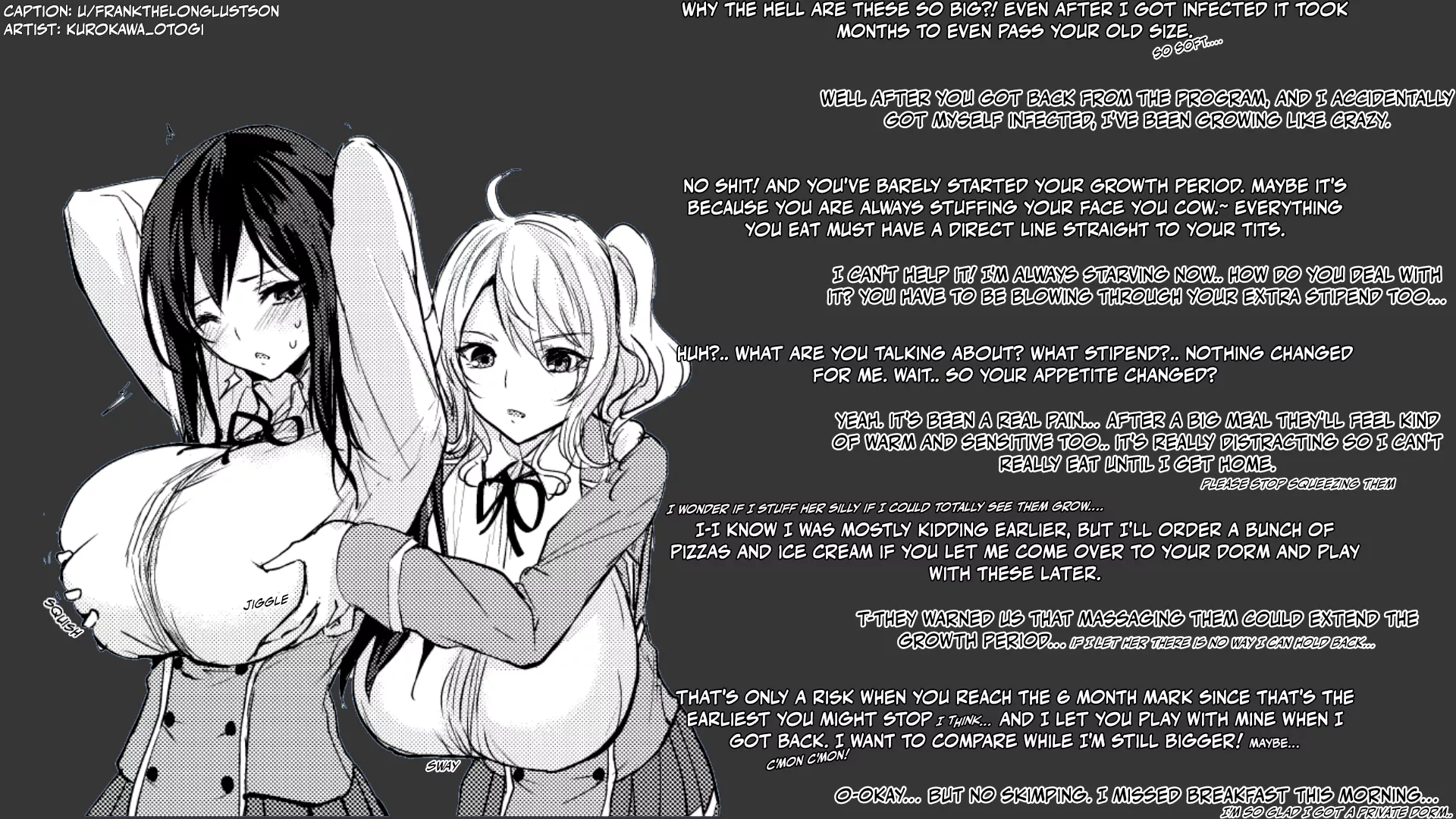 New bovine virus sweeps the world, and it takes some time to get used to the changes. artist: kurokawa_otogi [large breasts] [growing] [fondling] [implied yuri] [just roommates] [breast envy]