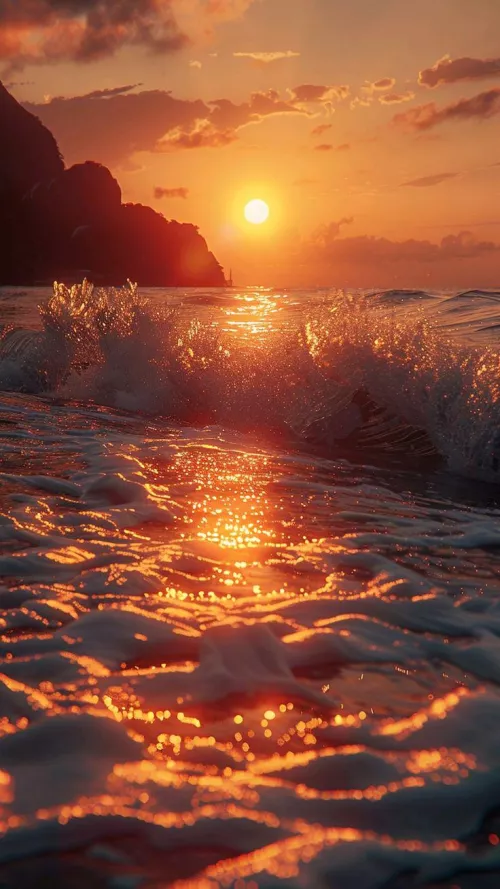 light of the sun while waving a heavy wave