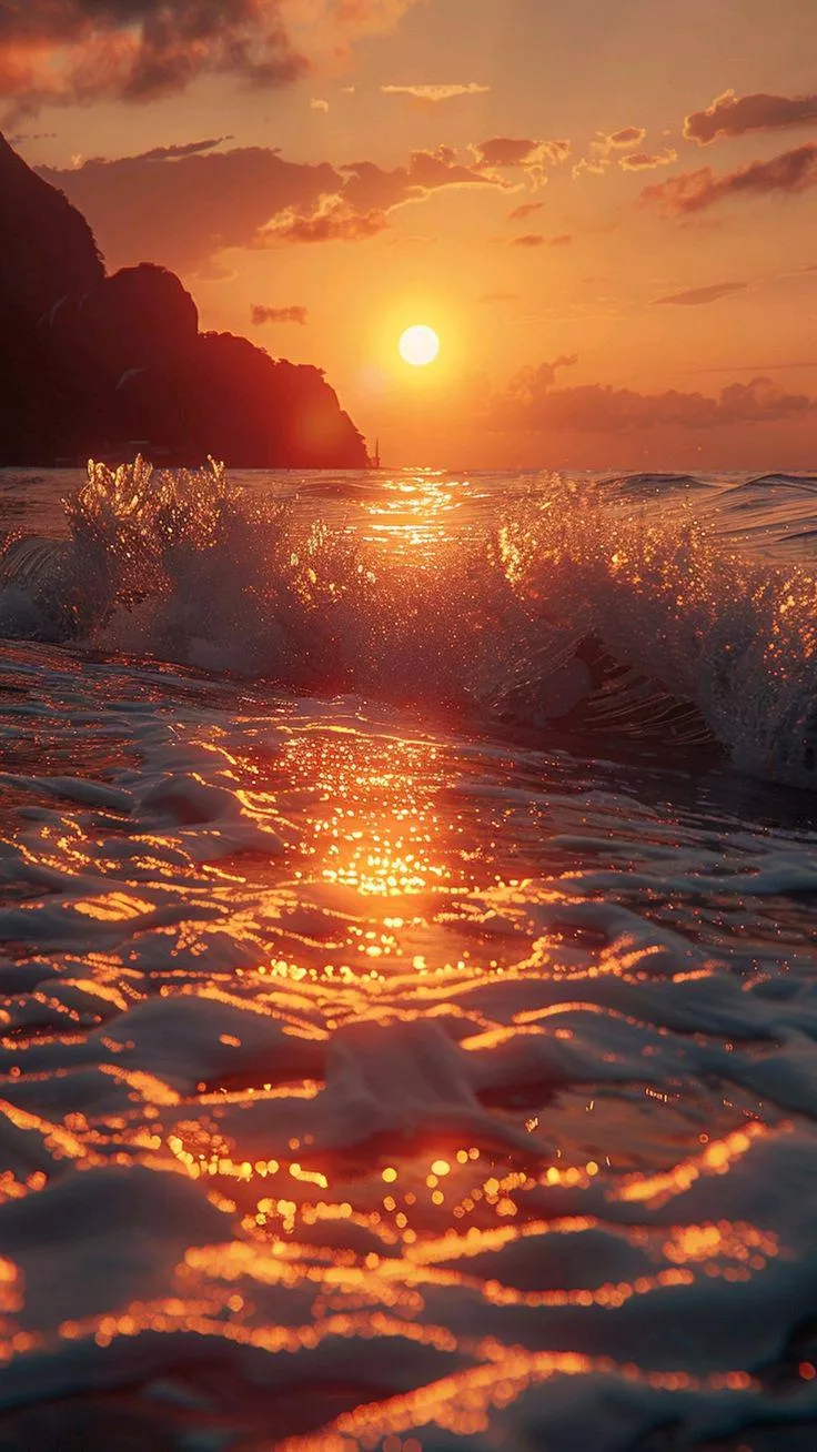 light of the sun while waving a heavy wave