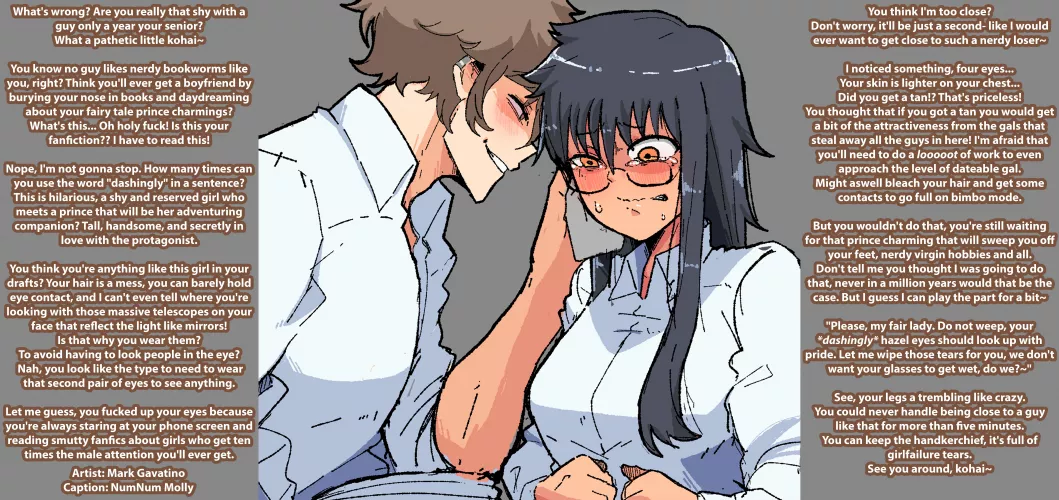 Please stop bullying me, Senpai! [Role Reversal][Bullying][Teasing][Mocking][Verbal Degradation][Maledom][Femsub][Artist: Mark Gavatino]