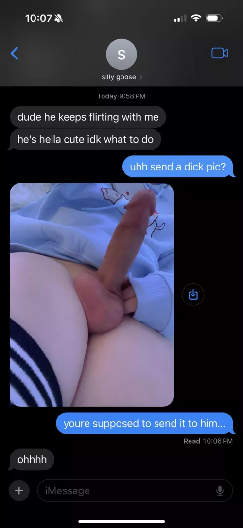 pov trying to help your femboy friend, but he's just a silly lil goose