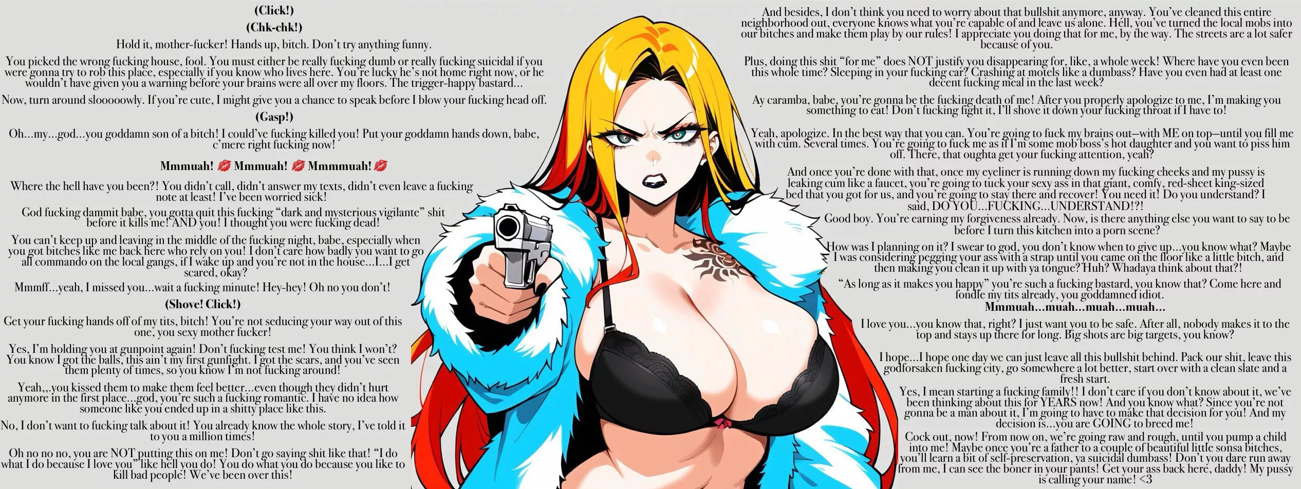 Love in a dark place [vigilante reader] [dangerous city] [a lot of swearing] [scolding] [love] [imminent baby-making] 