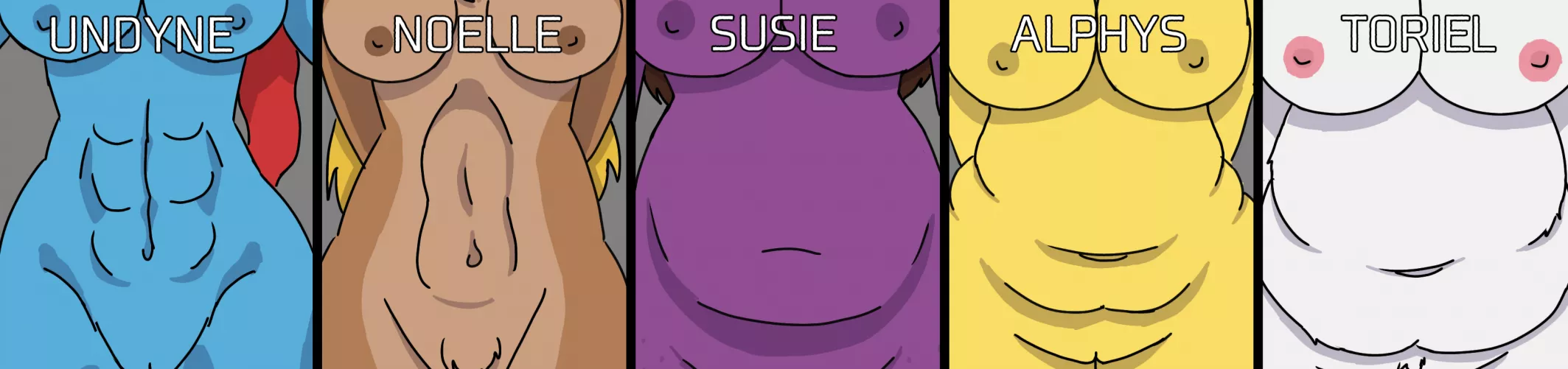 Belly Lineup [Undyne, Noelle, Susie, Alphys, Toriel]