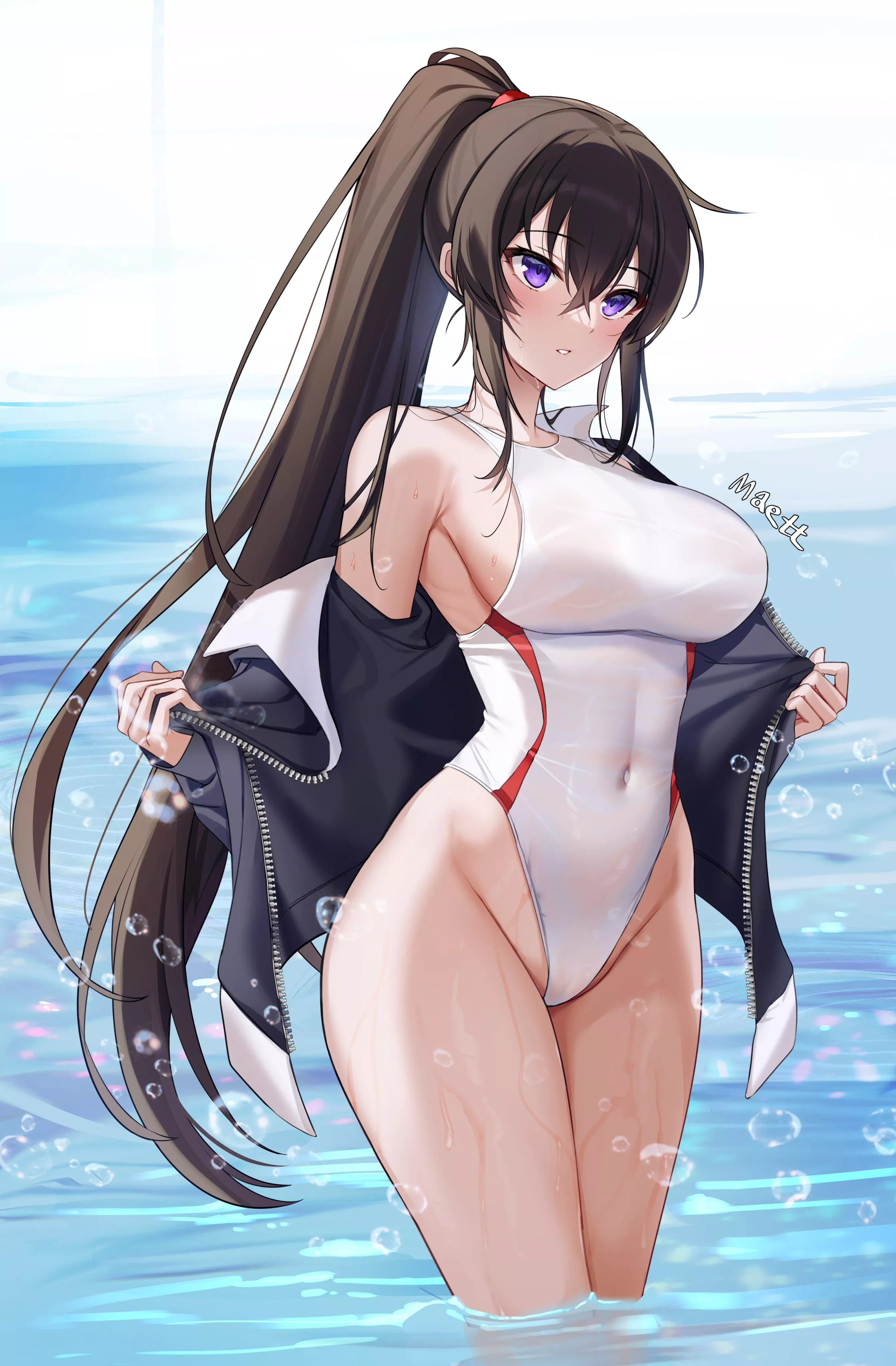 Yoo Mina pull off her jacket to flaunt her white swimsuit at the Beach [Counter:Side] (Maett)
