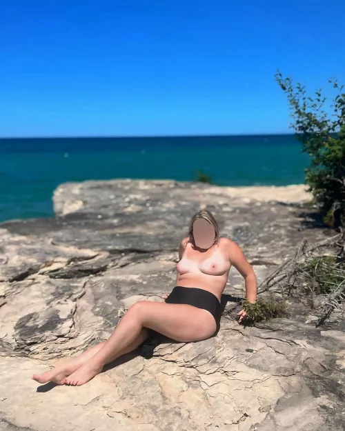 My first time going topless at an actual beach! Not a nude beach and was hidden (I think) from people. Should I have taken the bottoms off also? 🌞 