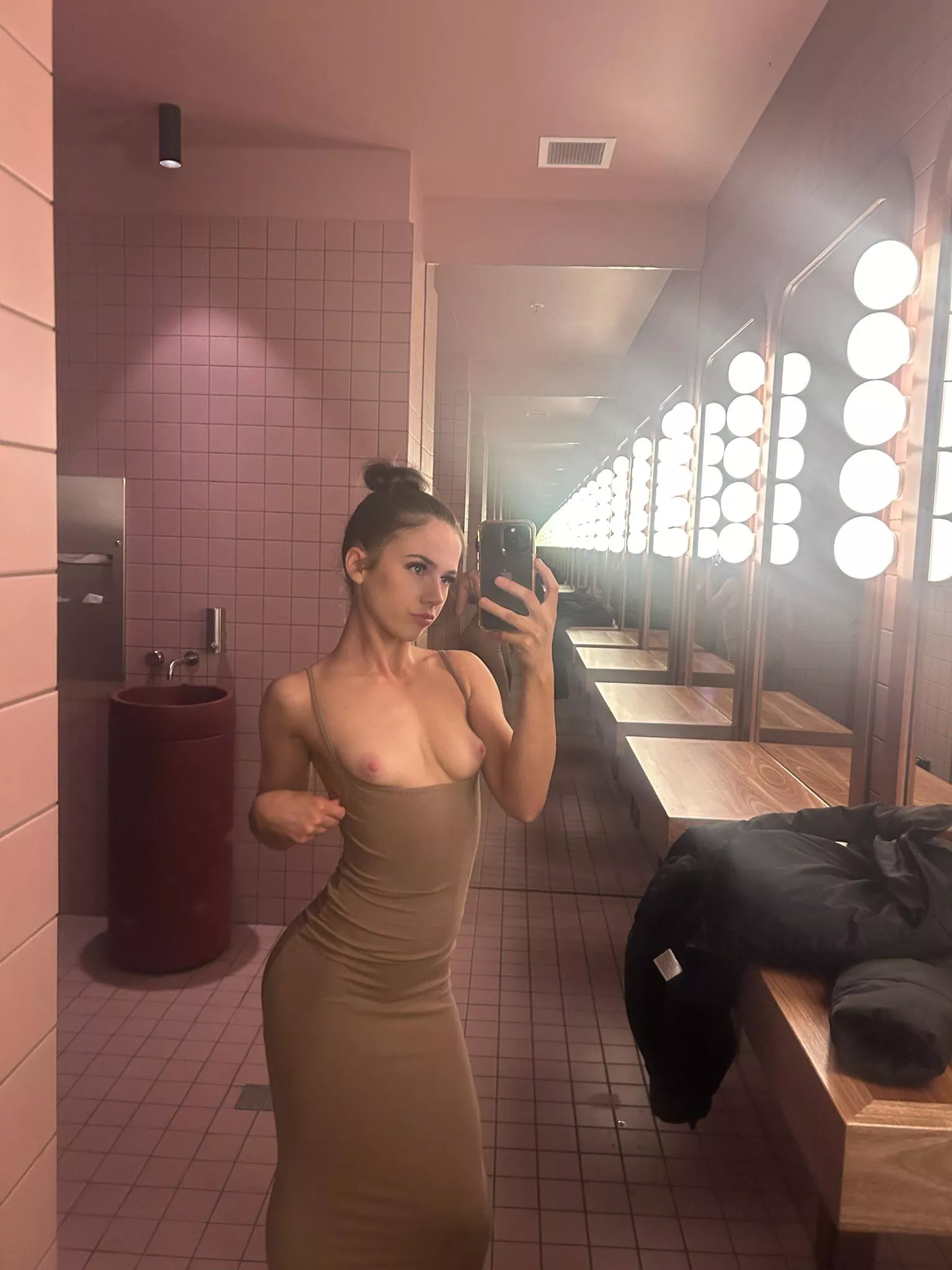 Public bathroom tits flashing (;