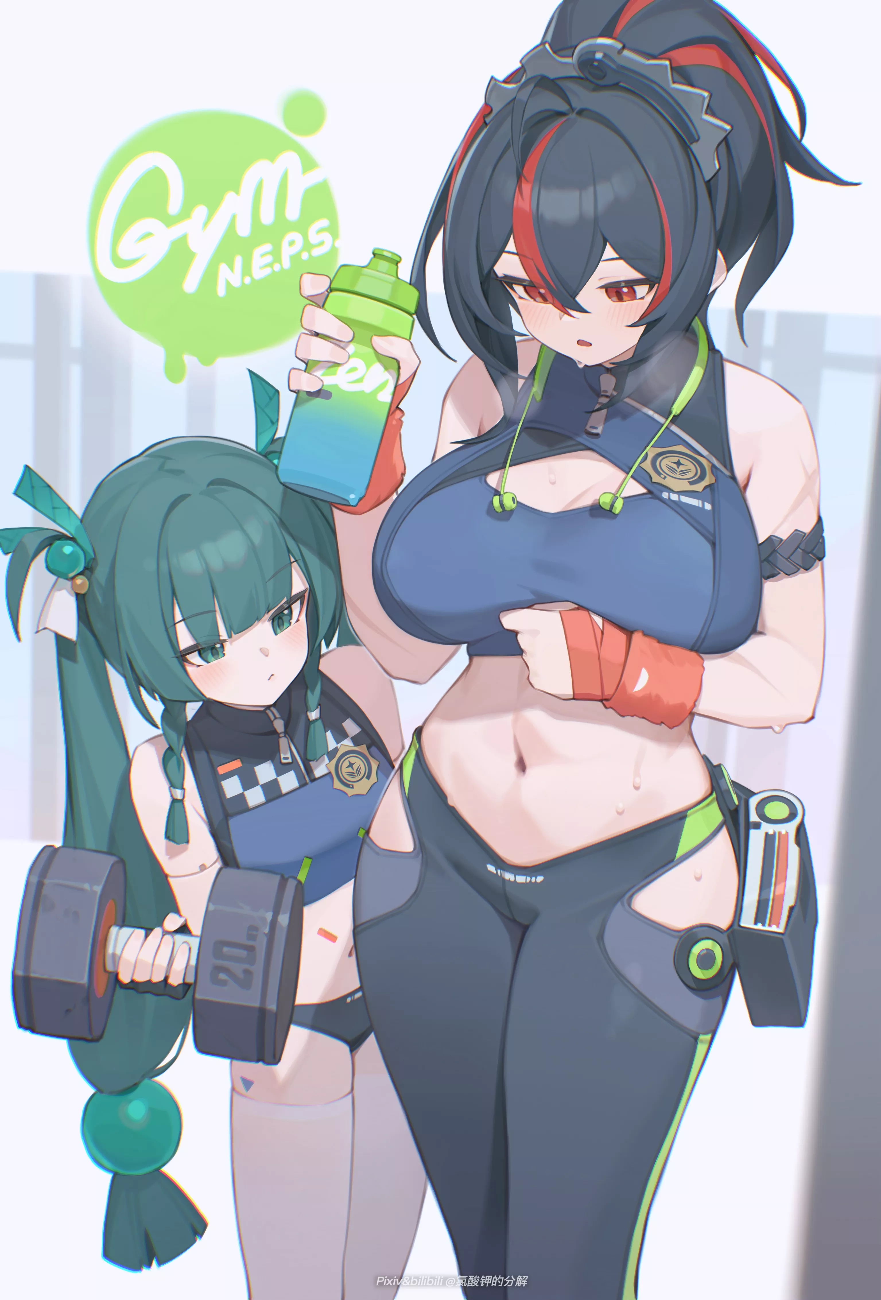 Qingyi and Zhu Yuan at the gym (bilibili xiaolu) [Zenless Zone Zero]