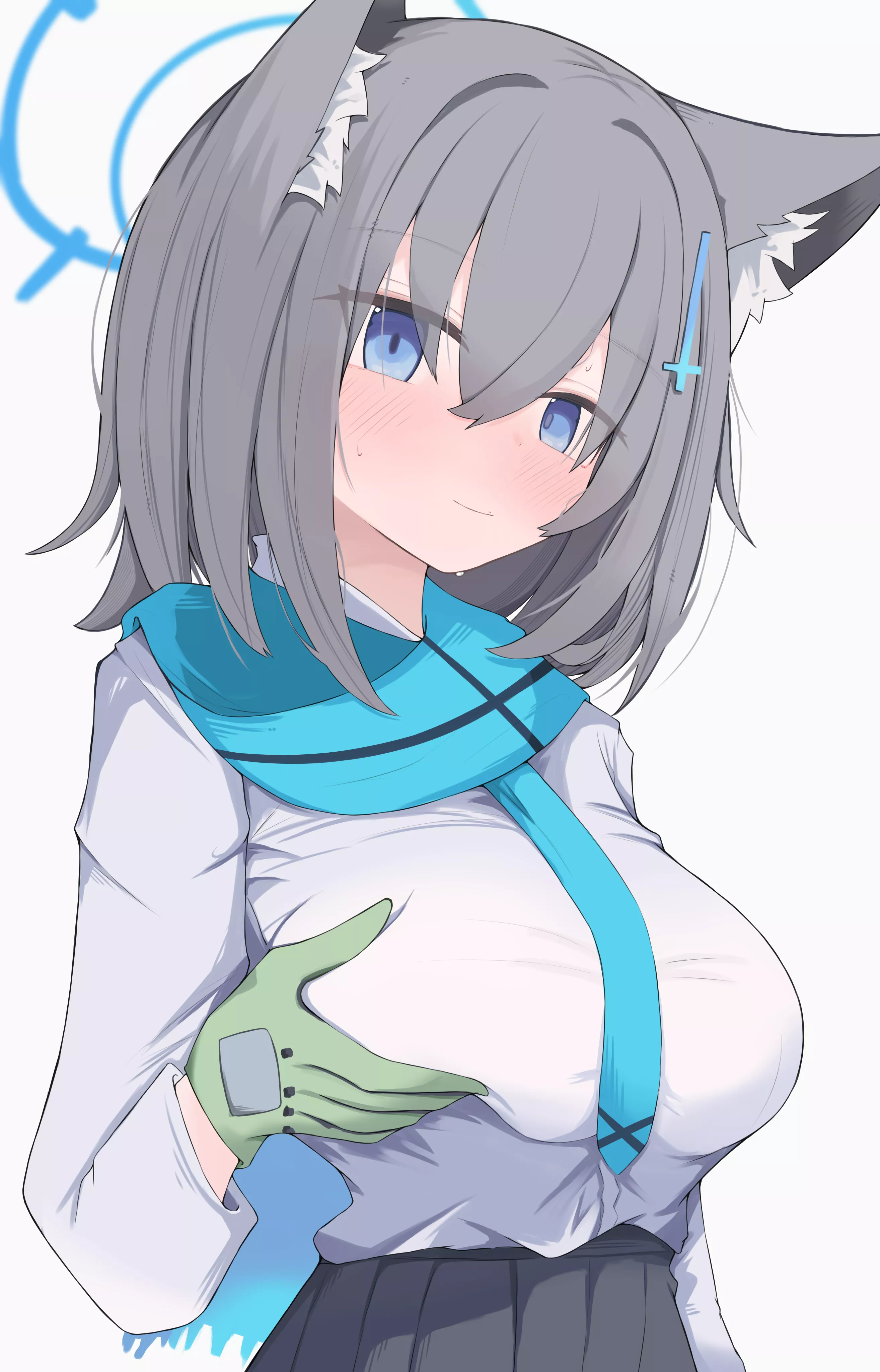 Shiroko touching her boobs