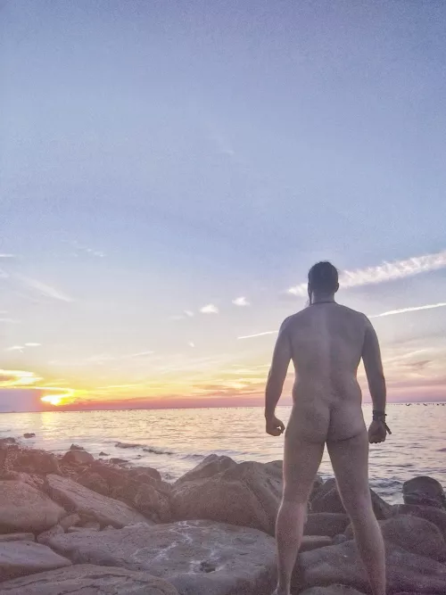 Sunset at the beach and late swim