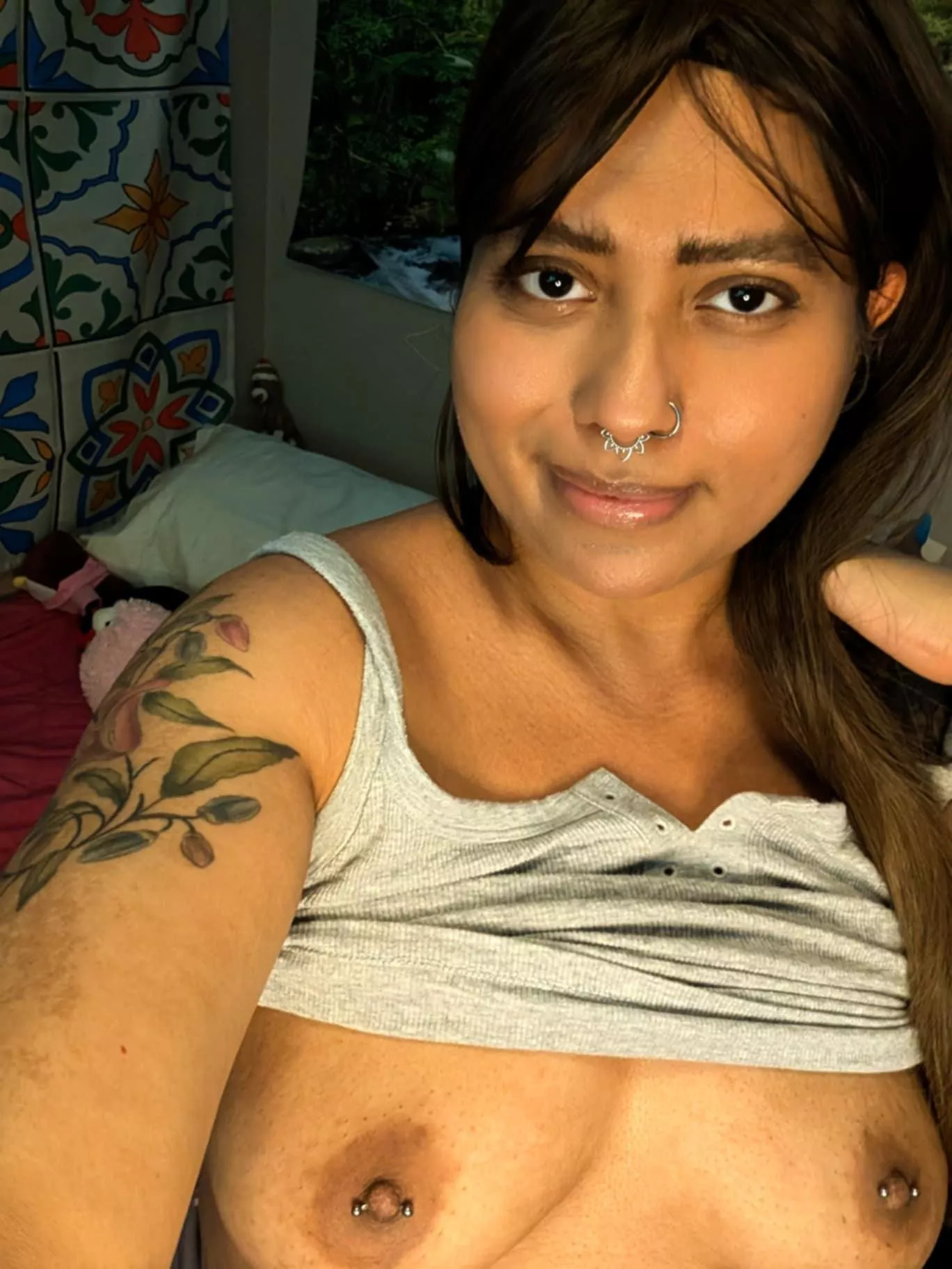 No makeup other than lip gloss [F]