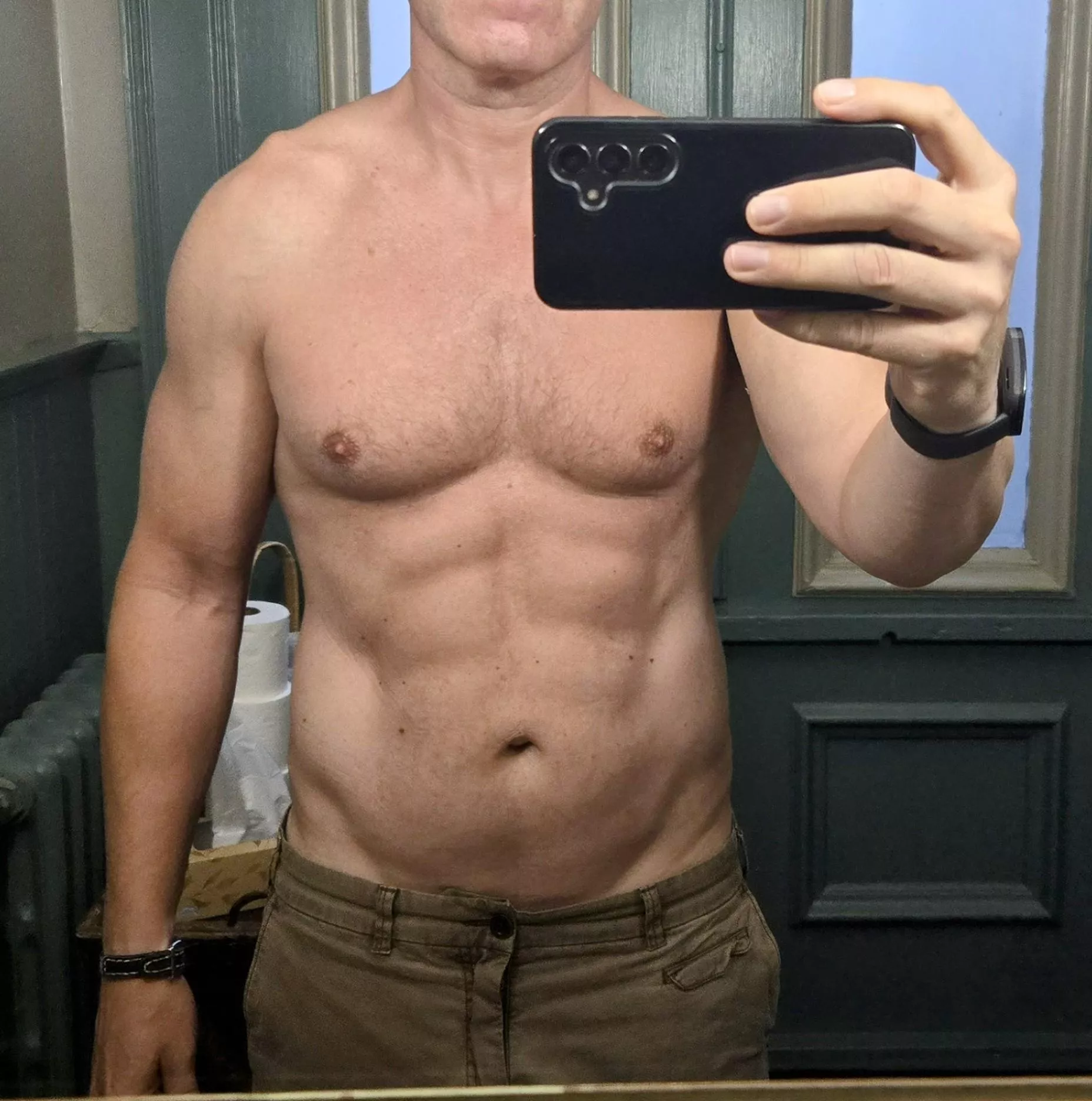 [48] your neighborhood dilf is mowing the lawn just wearing shorts and you cant stop obsessing about his abs and you're home alone do you do anything?