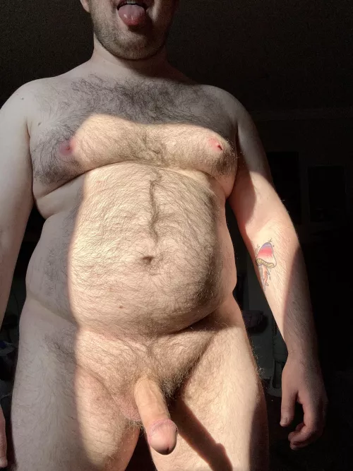 Showing my neighbors my hairy belly and cock😇
