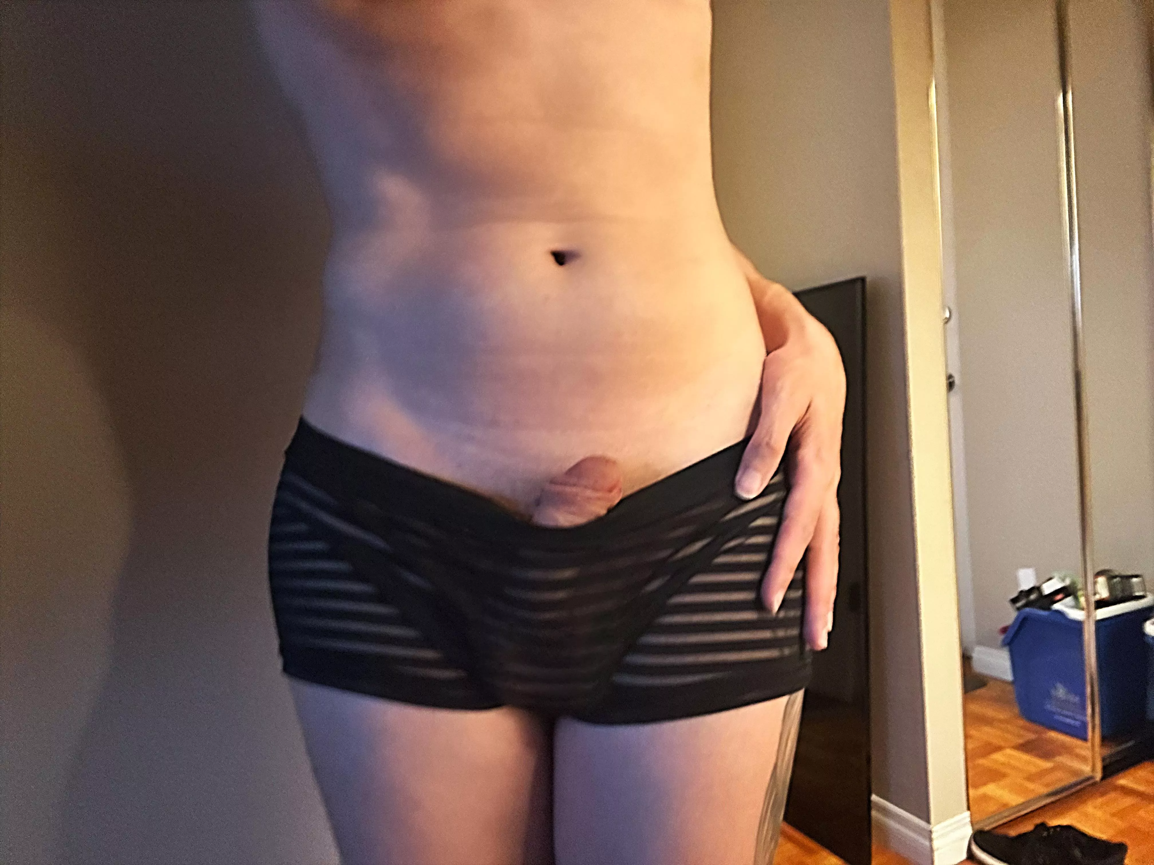 Keeping my sissy cock exposed just as I’m told