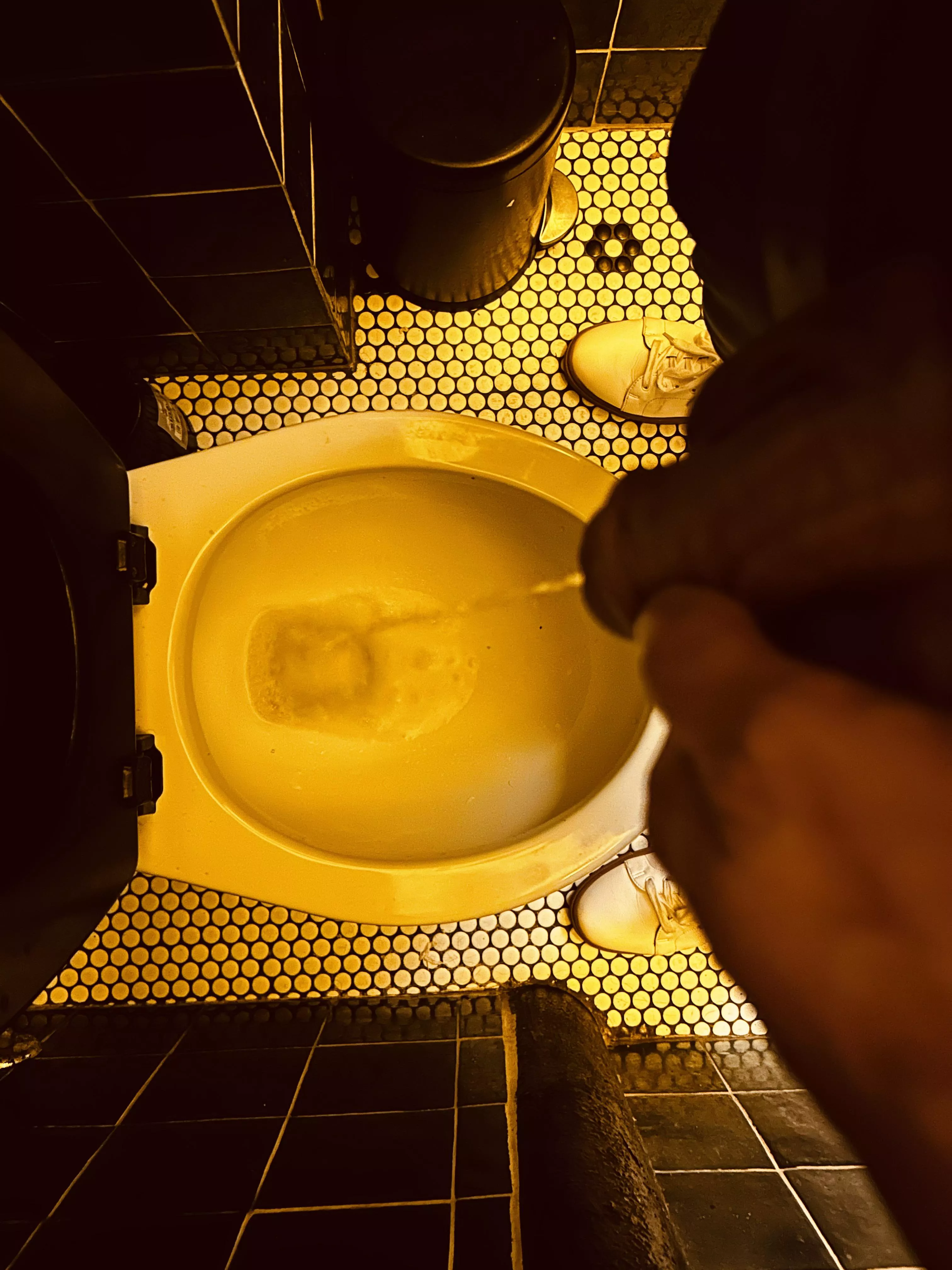 Artsy piss after a handjob.