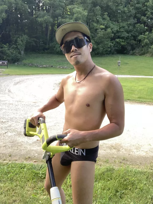 Come do yard work with me in underwear