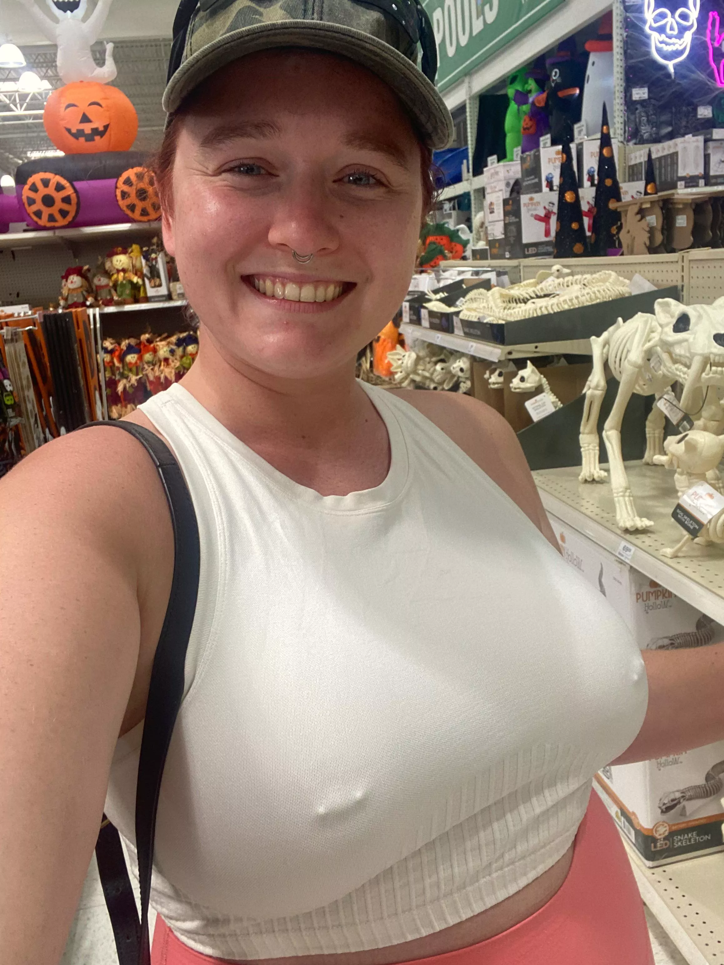 Go braless Halloween shopping, even though it’s still August? 