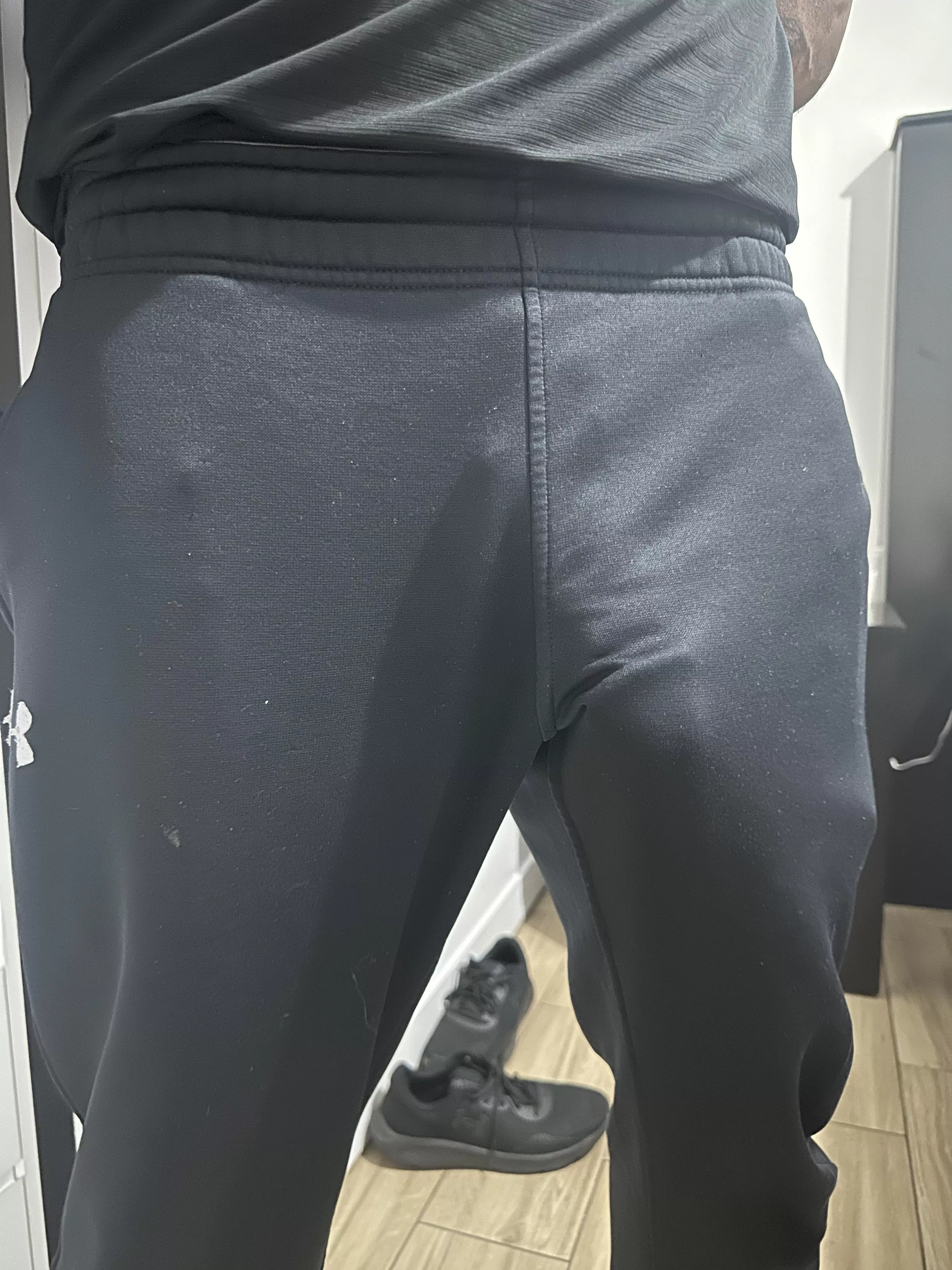 Even in black sweats it shows up