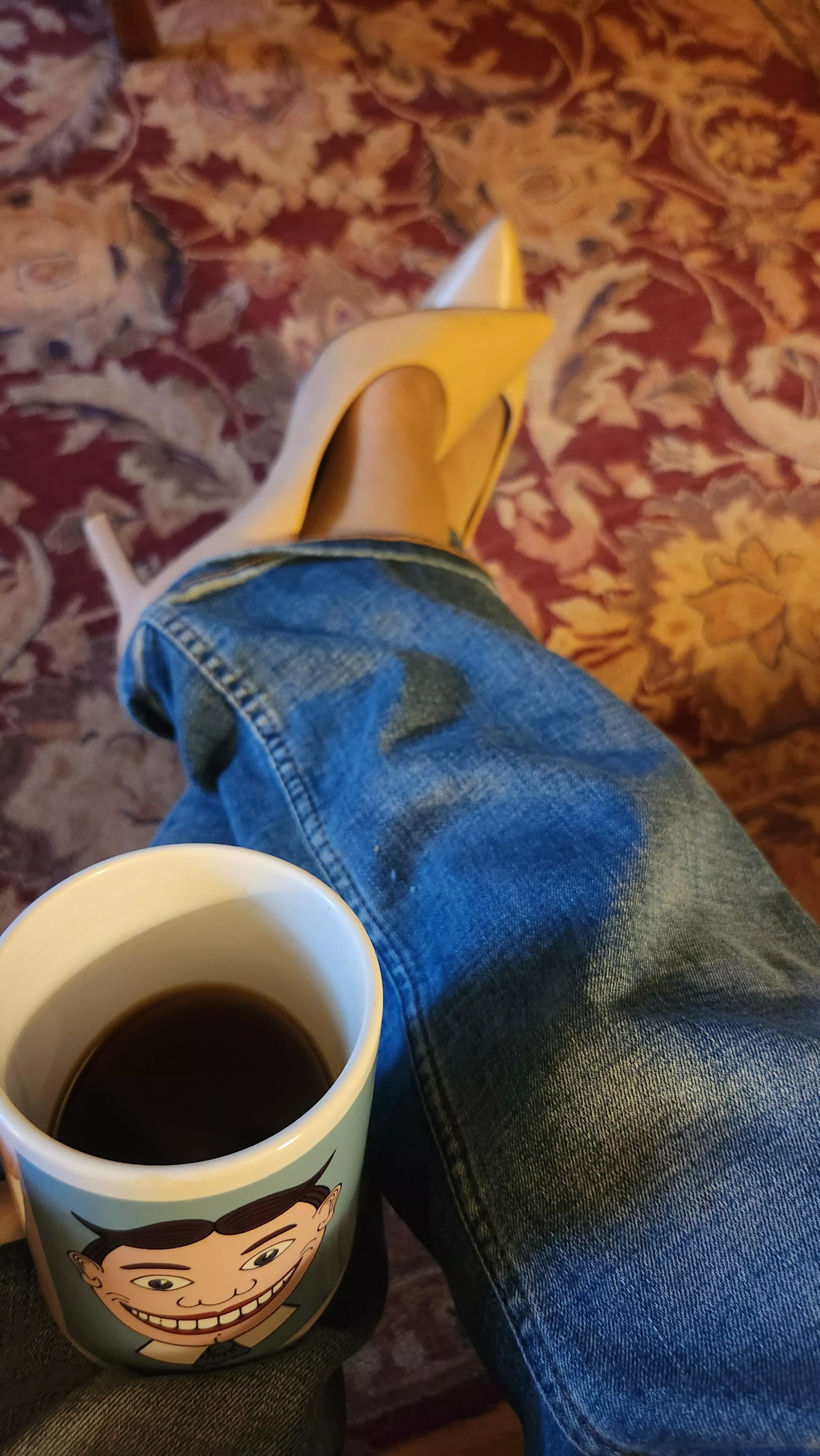 Tan leather 3 inch heels today happy very rainy sunday