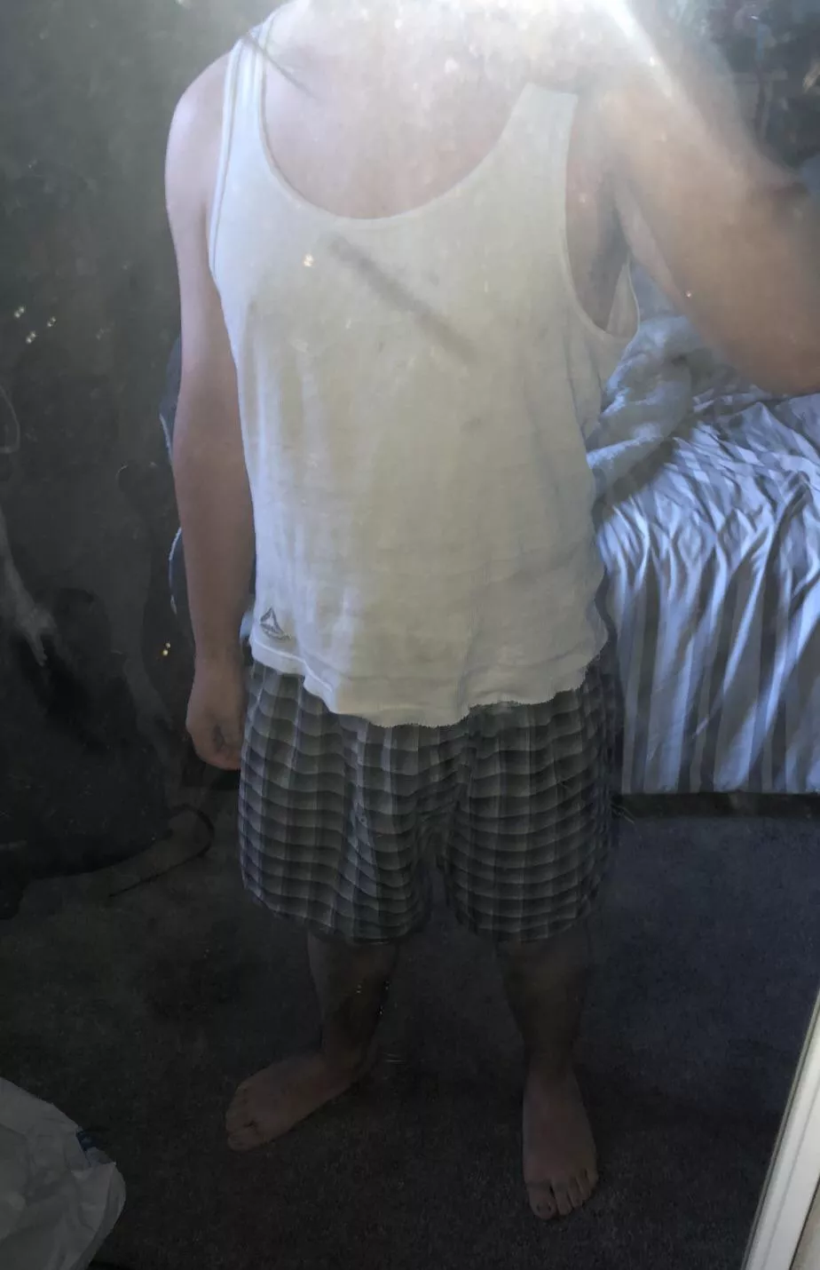Love wearing my friends boxers and tank top 🥵