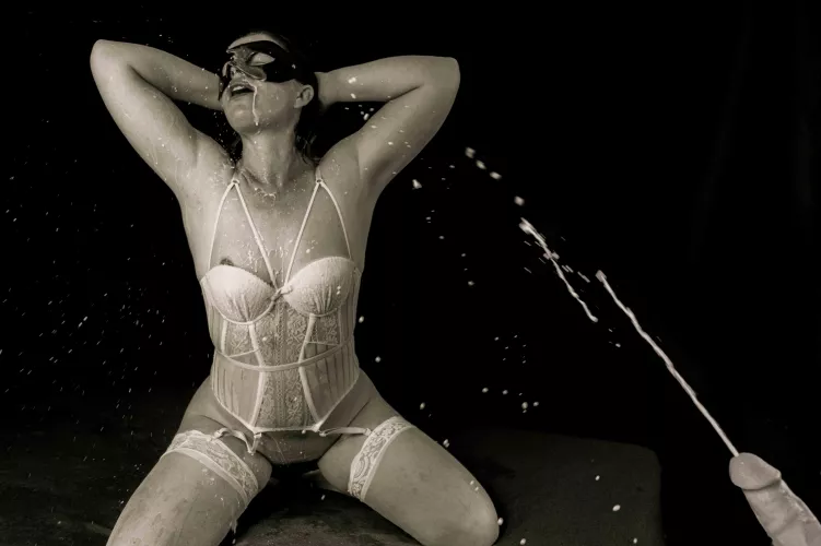 Drenched in cum from the 'cock' that never stops cumming