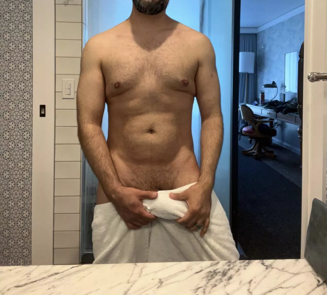Just a dad with his hotel towel….