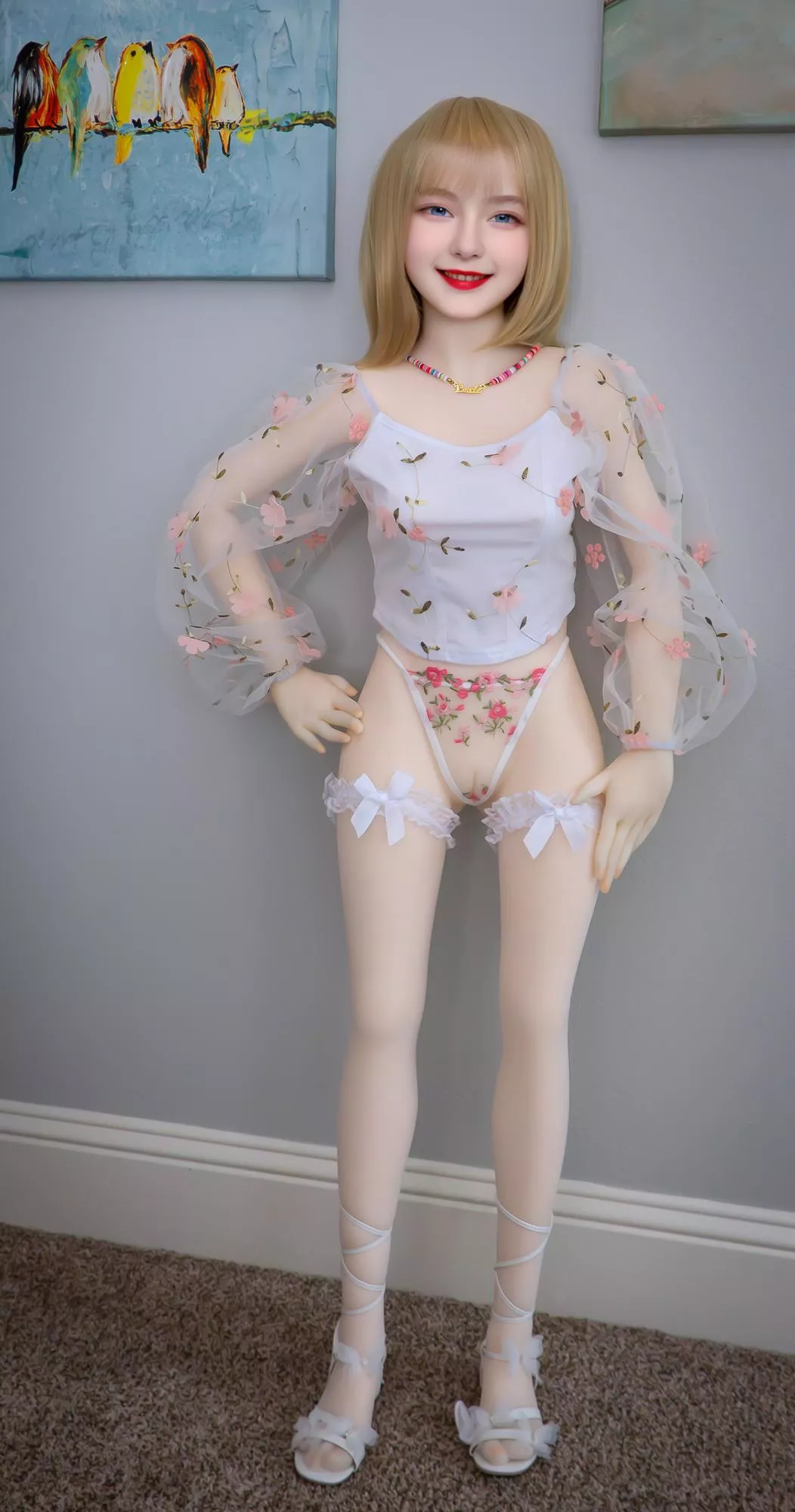 Lexie ~ white top pink flowers ~ sexy shoes ~ so happy!  What do you think?