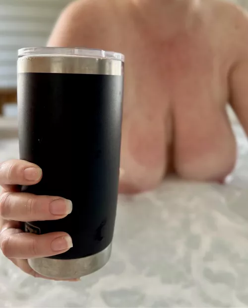 Coffee in the hot tub. 