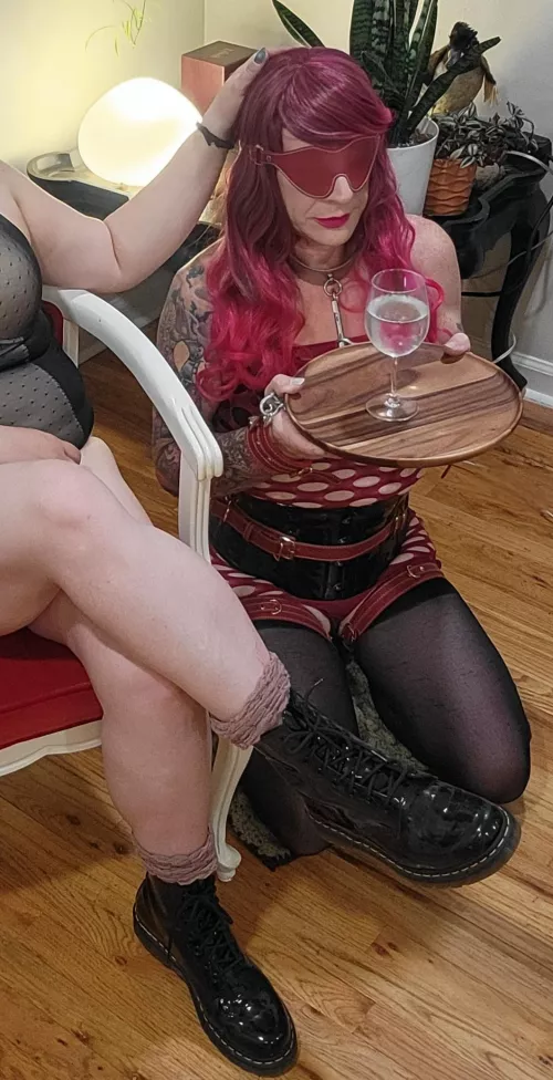 Forniphilia! Attach a tray to the cuffs and collar of a well disciplined slave for a unique table. 