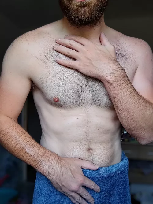 Just out of the shower 