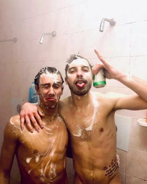 In the showers drunk