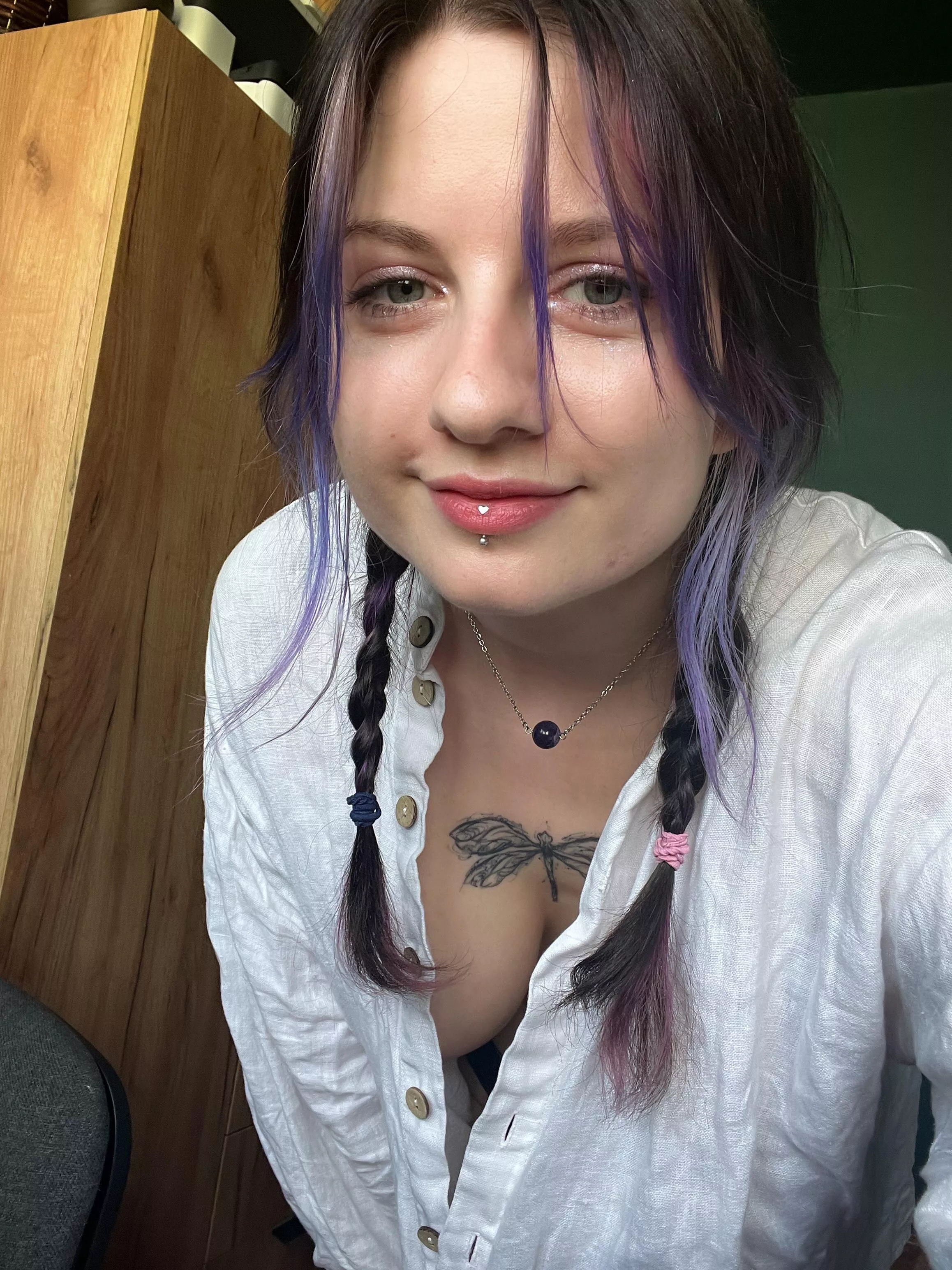 Linen blouse perfect for summer days [f] looks so innocent until I move and you can see im not wearing a bra