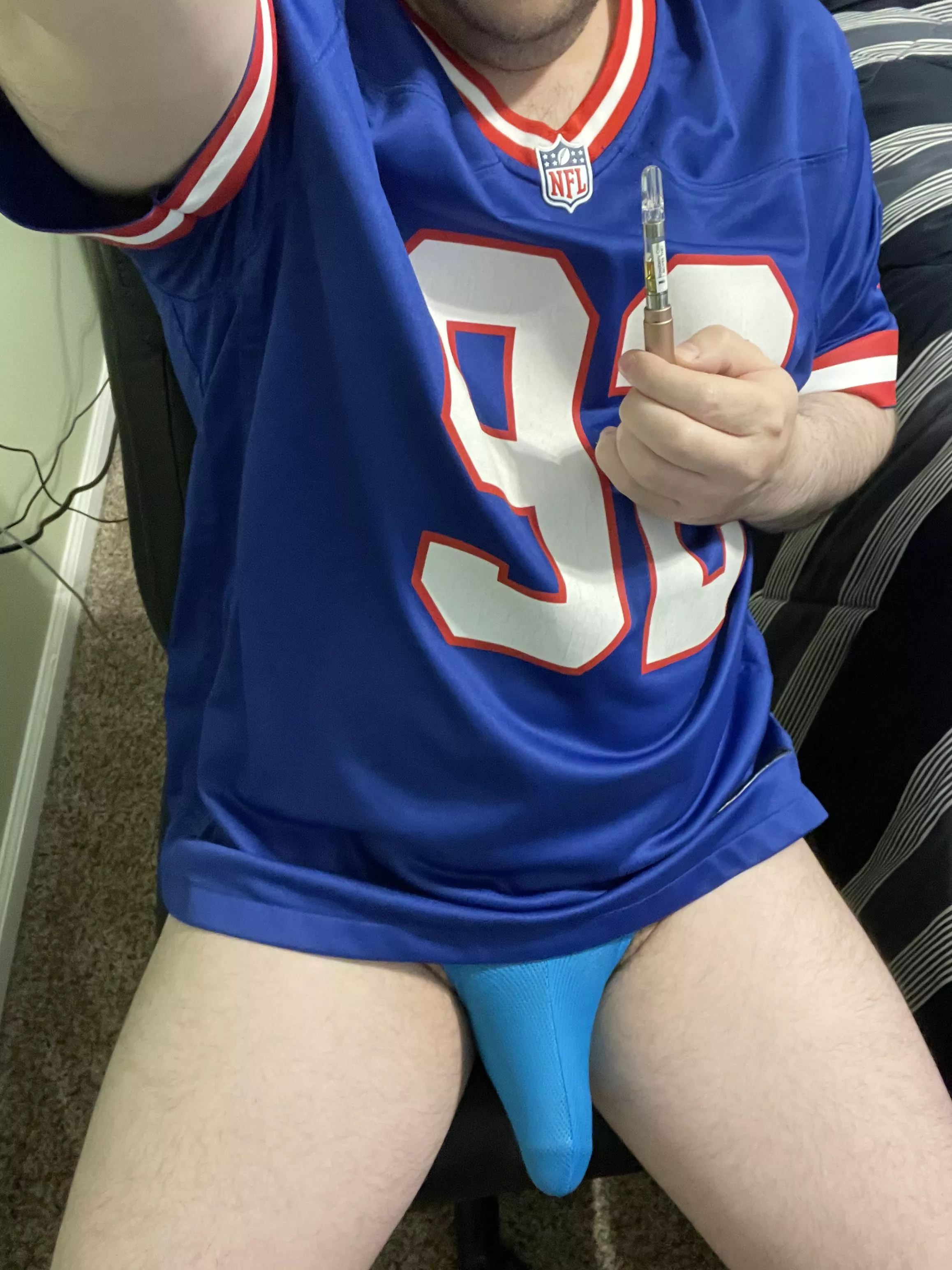 Who else is ready for NFL and NCAA season to be back?? I rep NYG and ND Irish! Always in just a thong, too…