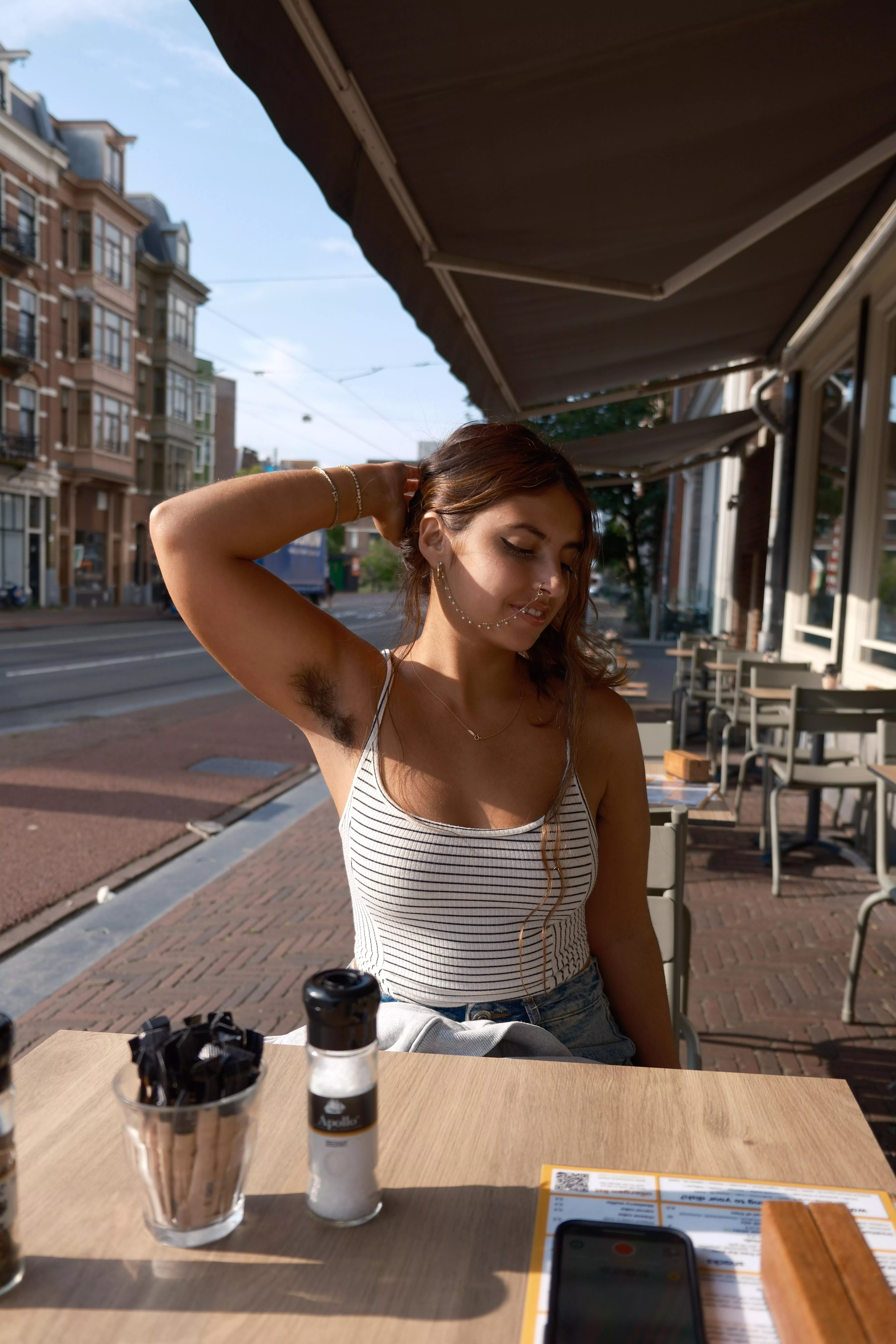 Showing my hairy armpits in downtown Amsterdam :) 