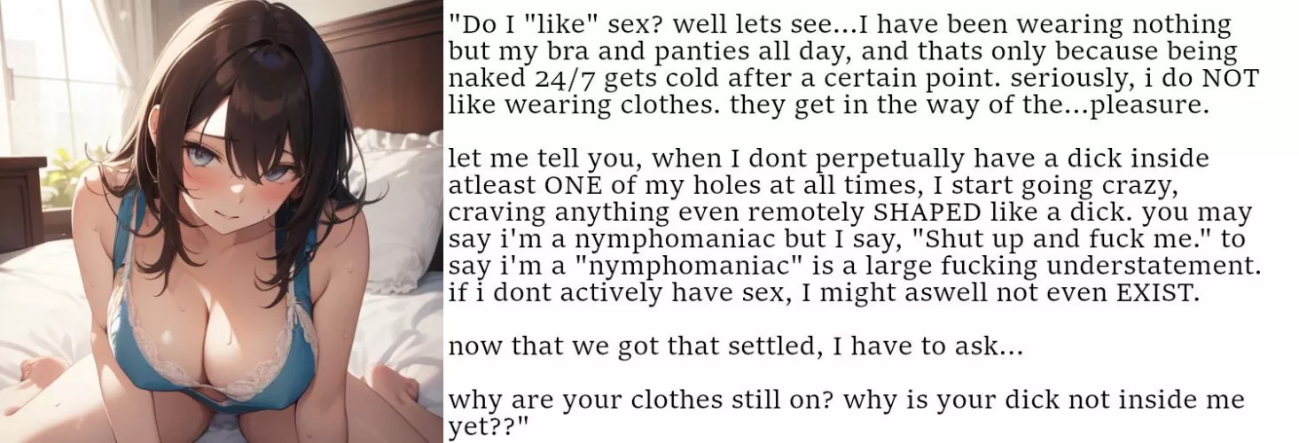 In the bedroom of the Nymphomaniac [Addiction] [Femdom] [Implied Sex] [Big Breasts] [AI Image: PixAI]