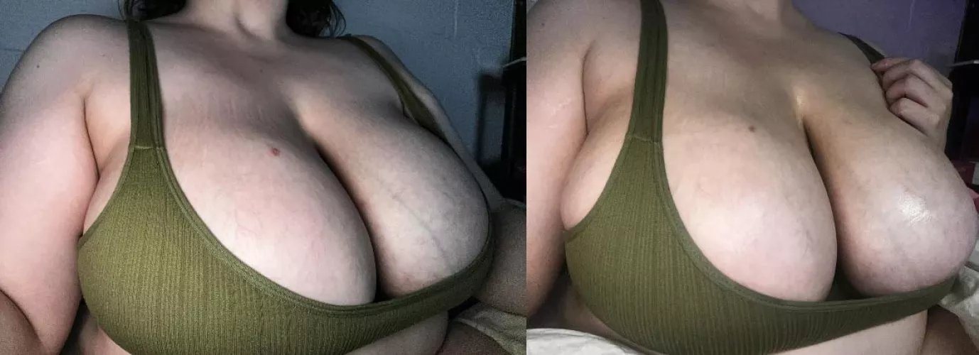 Taken 27 days apart, lost 12 lbs but gained more boob volume