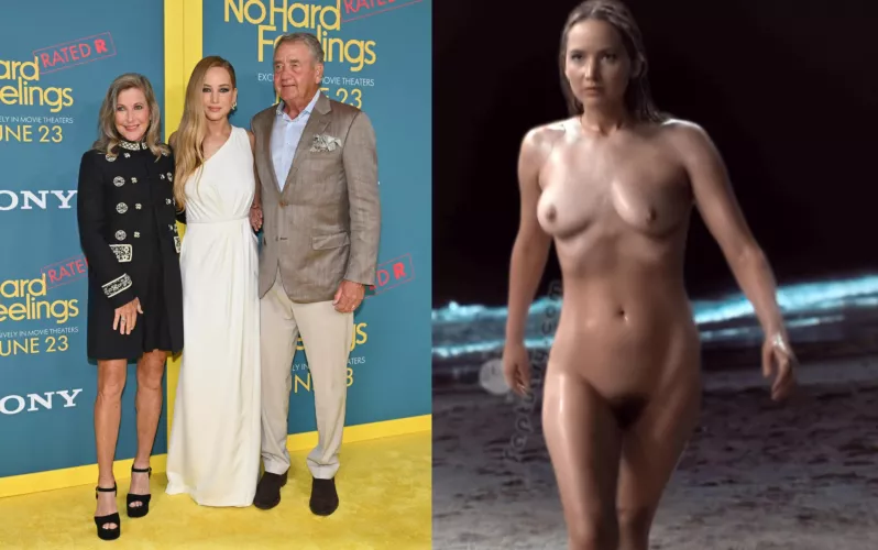 Jenifer Lawrence No hard feelings premiere (with her parents) on/off