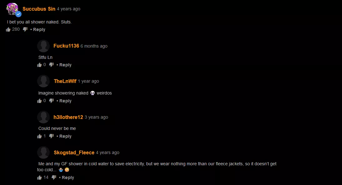 Tch, Showering in skin. Disgusting