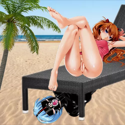 Ayanami is forced to serve as a tied up and fully clothed carpet under Asuka's sunbed during 35⁰C heat (cle_masahiro) [Evangelion]