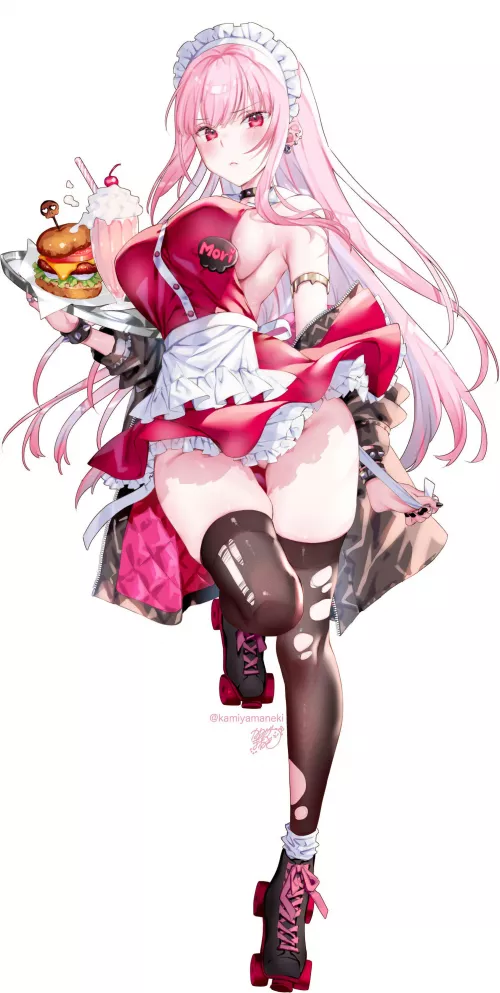 Mori with hamburger and smoothie (kamiyamaneki) [Hololive]