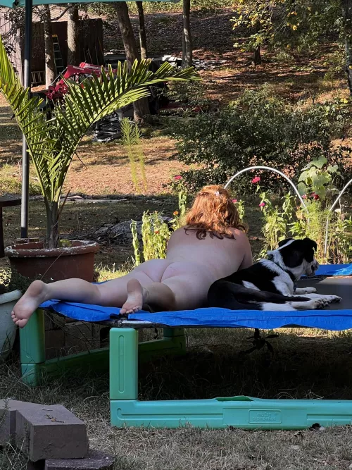 Morning Coffee and birdwatching in our Nudist friendly backyard. 